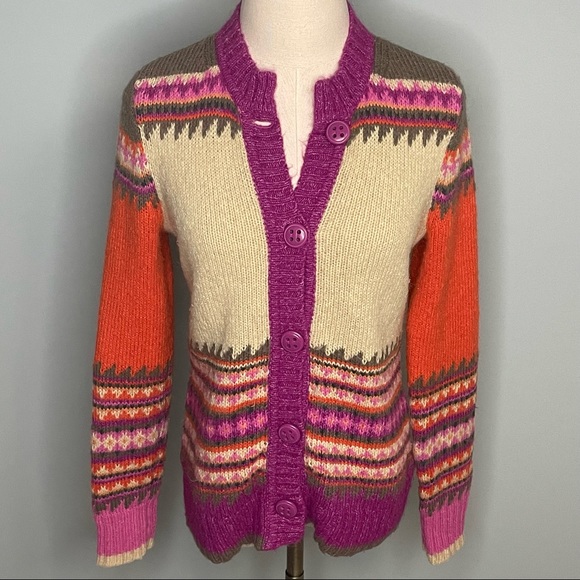 Sigrid Olsen Silk-Mohair Blend Fair Isle Cardigan Sweater - Picture 1 of 7